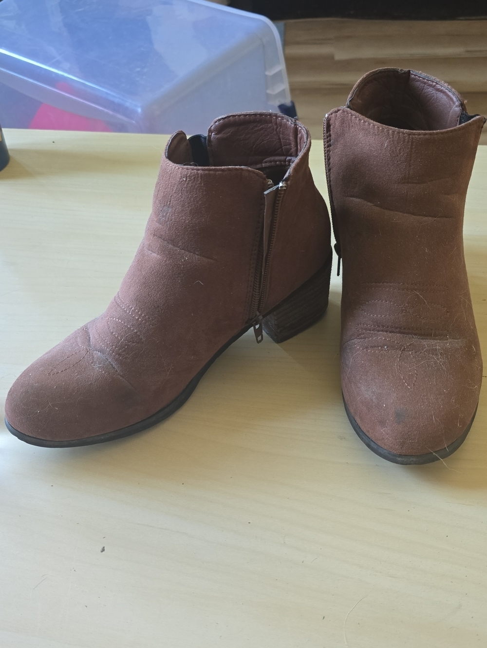Women's Brown Embroidered Suede Ankle Boots with Side Zip